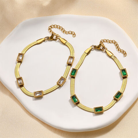 Gelang zirkon kubik persegi berlapis emas 18k baja tahan karat gaya fesyen grosir cocok untuk semua orang.