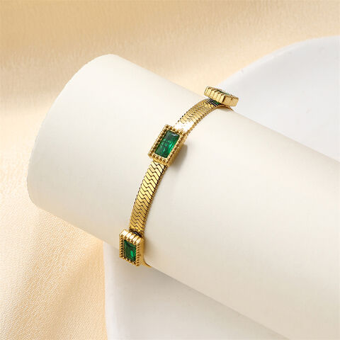 Gelang zirkon kubik persegi berlapis emas 18k baja tahan karat gaya fesyen grosir cocok untuk semua orang.