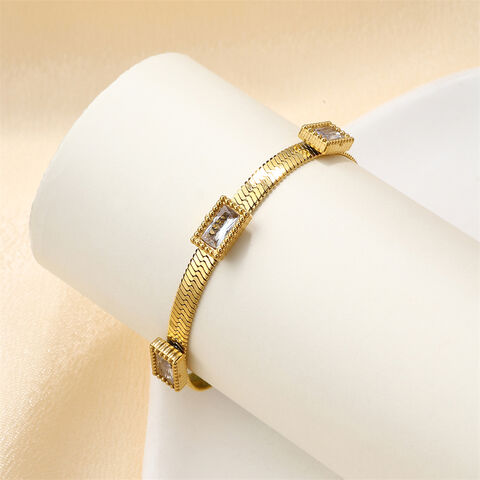 Gelang zirkon kubik persegi berlapis emas 18k baja tahan karat gaya fesyen grosir cocok untuk semua orang.
