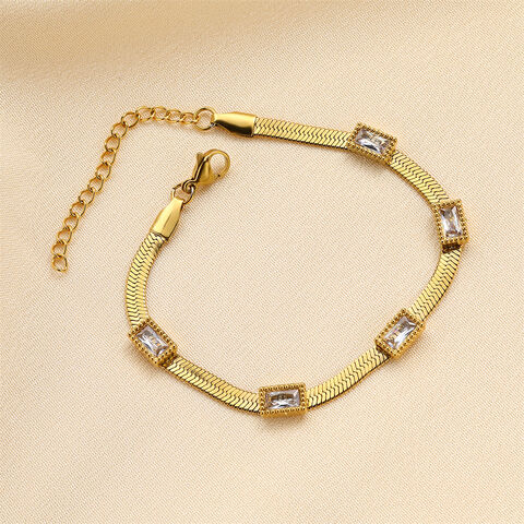 Gelang zirkon kubik persegi berlapis emas 18k baja tahan karat gaya fesyen grosir cocok untuk semua orang.