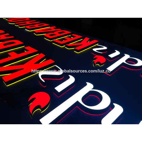 Letreiros 3D com letras retroiluminadas LED personalizadas, letras de aço inoxidável, letreiros 3D LED luminosos, letras de canal de alumínio para lojas