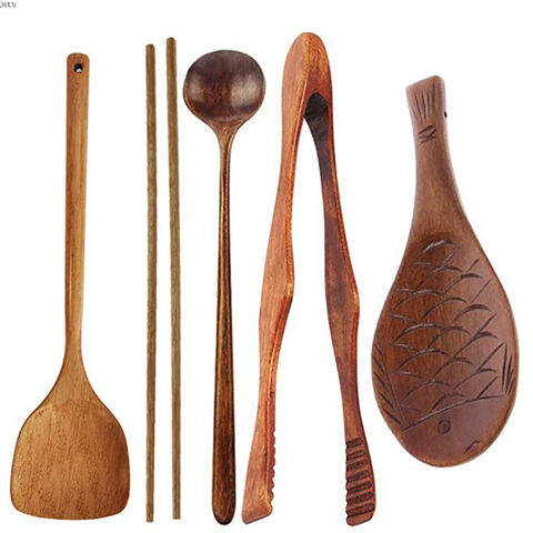 Japanischer Holzlöffel mit langem Griff, kreativer handgefertigter Massivholzlöffel