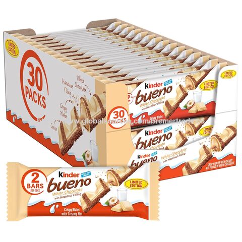 Kinder Bueno White Schokolade und Haselnusscreme Riegel, 2 einzeln verpackte Riegel à 40g, 30er Pack - Limited Edition