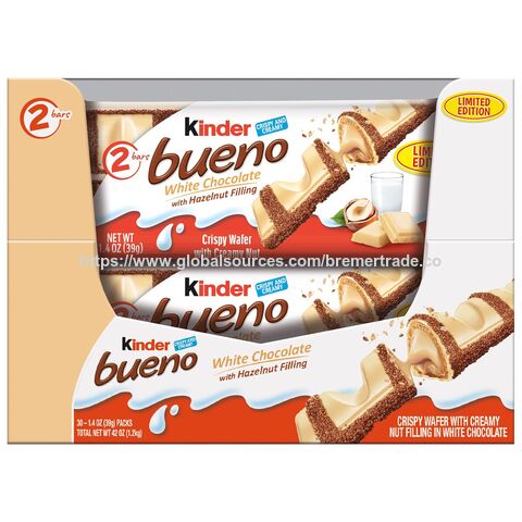 Kinder Bueno White Schokolade und Haselnusscreme Riegel, 2 einzeln verpackte Riegel à 40g, 30er Pack - Limited Edition