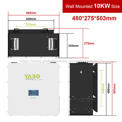 Bateria LiFePO4 de Ciclo Profundo YABO 48V 200Ah Montada na Parede para Sistemas Solares Off-Grid