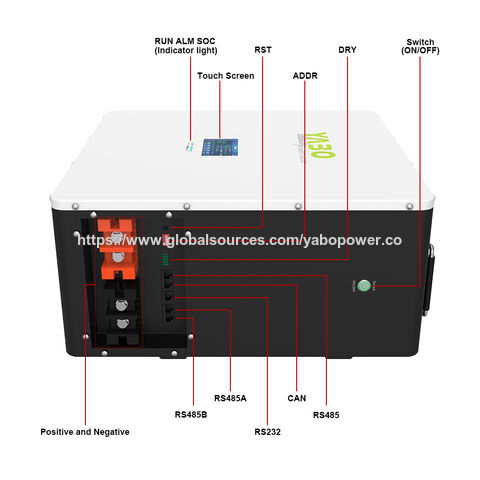 Bateria LiFePO4 de Ciclo Profundo YABO 48V 200Ah Montada na Parede para Sistemas Solares Off-Grid