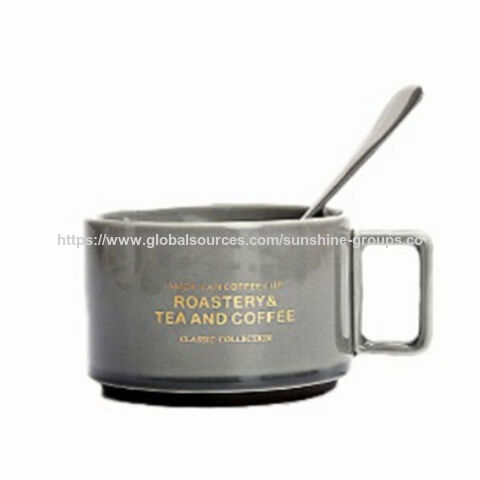 Taza de Cerámica Cambia de Color con Diseño de Letras, Juego de Tazas para Sublimación con Tapa y Cuchara, Ideal para Parejas y Hogar - Venta al por Mayor