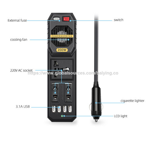 PROMO ! Onduleur de voiture BYGD 150W, DC 12V/24V vers AC 220V, Prise universelle, 4*USB pour chargement mobile et ordinateur, OEM, ODM