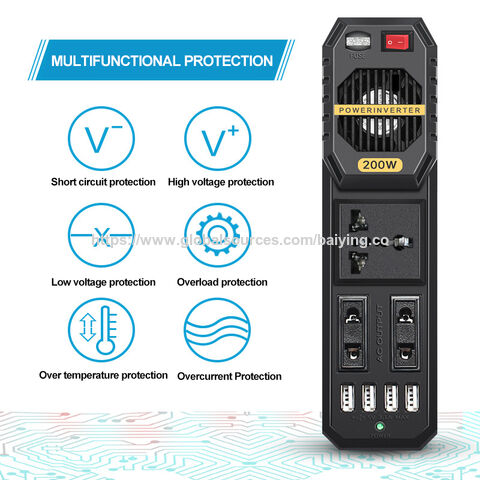 PROMO ! Onduleur de voiture BYGD 150W, DC 12V/24V vers AC 220V, Prise universelle, 4*USB pour chargement mobile et ordinateur, OEM, ODM