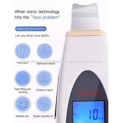 Equipamento Portátil Digital LCD Ultrassônico para Esfoliação da Pele, Limpeza Facial e SPA de Salão - BOWKET