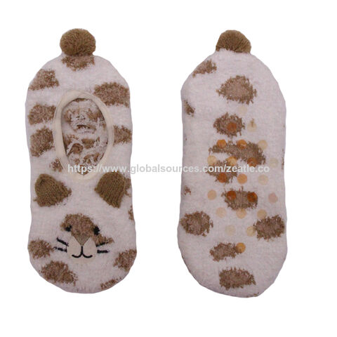 Günstige Damen Hausschuhe für den Innenbereich, Kuschelige Winter Fuzzy Damen Socken mit Gripp