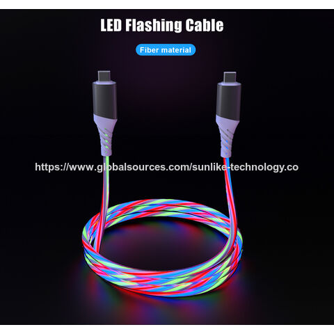 Manufacturer, fiber optic conductor, LED flashing light, single color or three colors, compatible with USB C device, for charge