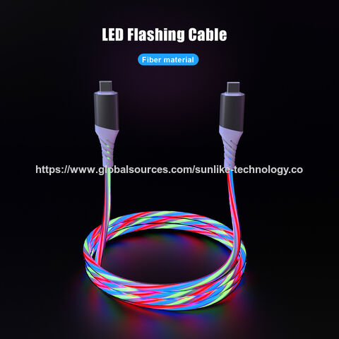 Manufacturer, fiber optic conductor, LED flashing light, single color or three colors, compatible with USB C device, for charge
