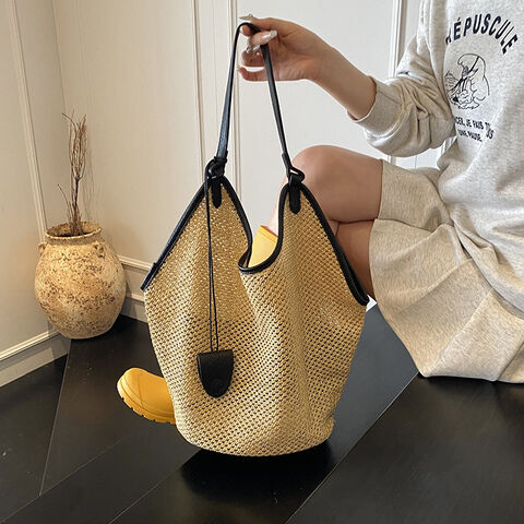Grand sac fourre-tout tissé 2025 - Sac d'été pour le travail, Sac à bandoulière Boho spacieux pour femmes