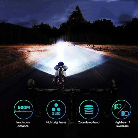 Faros de Bicicleta Luz T6 Aleación de Aluminio Rotatoria para Montar de Noche, Linterna Potente, Accesorio de Iluminación Telescópica