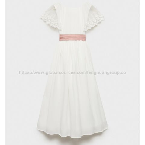 Robe en lin pour filles avec volants et col rond - Vente en gros de robes en lin pour enfants