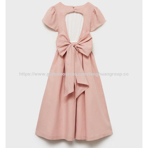Robe en lin pour filles avec volants et col rond - Vente en gros de robes en lin pour enfants