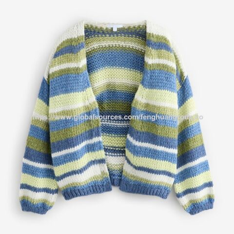Rosa gestreifte, weiche, flauschige Strickjacke - Damen Strickjacken Großhandel Hersteller
