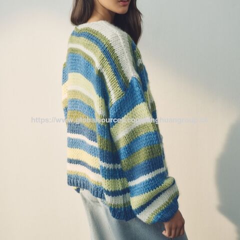 Rosa gestreifte, weiche, flauschige Strickjacke - Damen Strickjacken Großhandel Hersteller