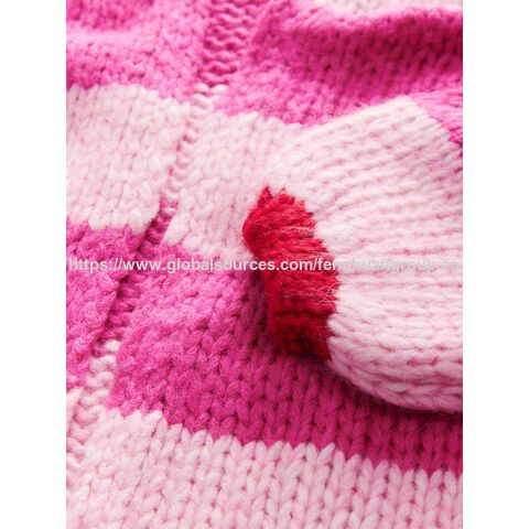 Rosa gestreifte, weiche, flauschige Strickjacke - Damen Strickjacken Großhandel Hersteller