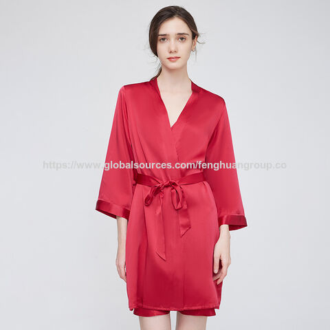 Set Piyama 2 Potong Jubah Gaun Tidur Sutra Murbei 100% Kustom, Pakaian Rumah Sutra 19 Momme