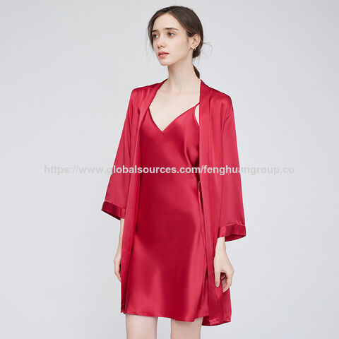 Set Piyama 2 Potong Jubah Gaun Tidur Sutra Murbei 100% Kustom, Pakaian Rumah Sutra 19 Momme