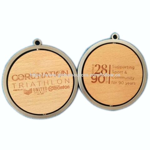 Médaille de Métal Semi-Marathon avec Autocollant en Bois de Hêtre pour Finisseurs Canadiens de Jasper