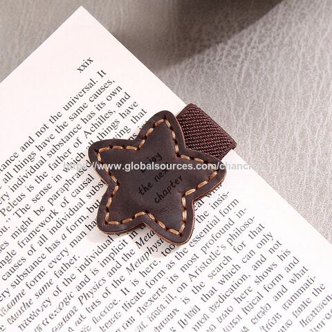 Marcador de livro de couro genuíno criativo em forma de estrela, marcadores magnéticos fortes, marcadores de couro PU personalizados, aceita logotipo