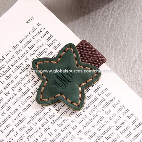 Marcador de livro de couro genuíno criativo em forma de estrela, marcadores magnéticos fortes, marcadores de couro PU personalizados, aceita logotipo