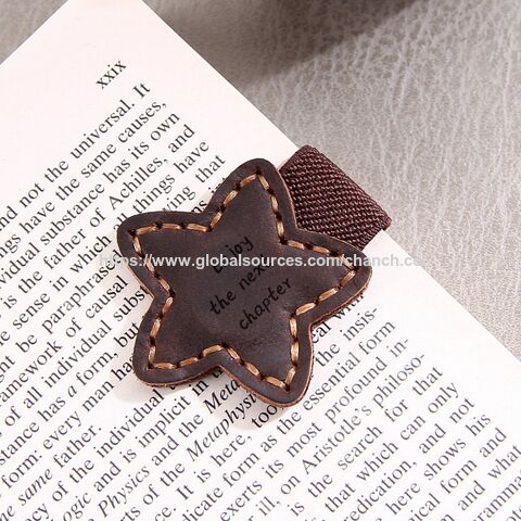 Marcador de livro de couro genuíno criativo em forma de estrela, marcadores magnéticos fortes, marcadores de couro PU personalizados, aceita logotipo