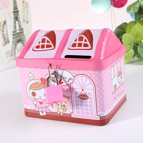 Cajas de dinero, hucha de hierro con diseño de niño y niña, alcancía de dibujos animados para niños, tarro para monedas de cambio, caja de dulces para bodas