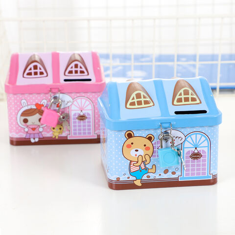 Cajas de dinero, hucha de hierro con diseño de niño y niña, alcancía de dibujos animados para niños, tarro para monedas de cambio, caja de dulces para bodas