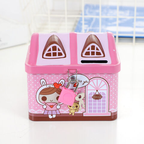 Cajas de dinero, hucha de hierro con diseño de niño y niña, alcancía de dibujos animados para niños, tarro para monedas de cambio, caja de dulces para bodas