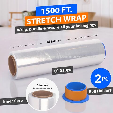 4 Rollos de Film Estirable Transparente de Calibre 80 para Embalaje y Envío, 45 cm x 457 m, Alta Resistencia y Sin Estiramiento