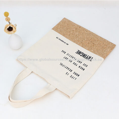 Bolsa Tote Grande de Lona de Algodón, Color Natural al por Mayor, con Logotipo Impreso y Plegable para Mujer