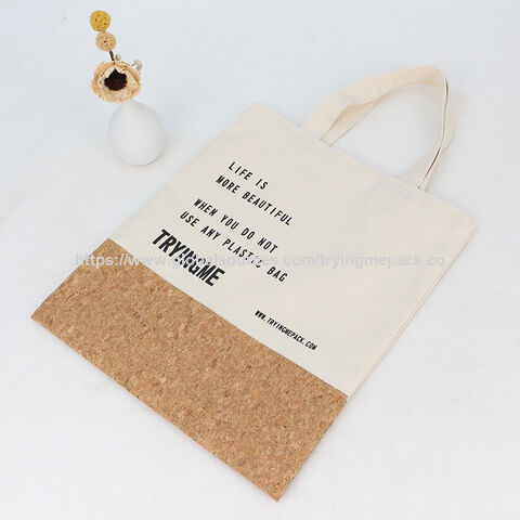 Bolsa Tote Grande de Lona de Algodón, Color Natural al por Mayor, con Logotipo Impreso y Plegable para Mujer