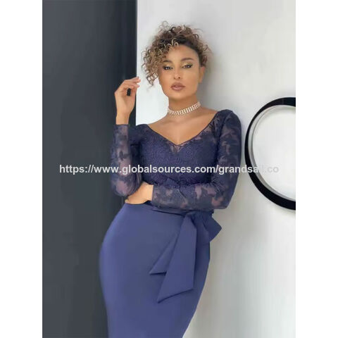 Langlebiges, elegantes Langarm-Kleid mit moderater Passform für Damen, figurbetontes Spitzenkleid für Dinner und formelle Anlässe