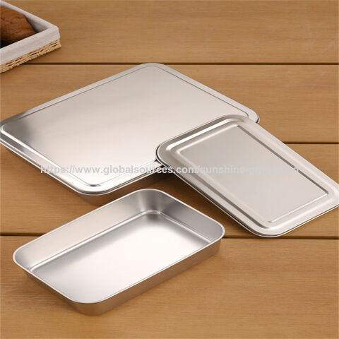 Placa cuadrada de acero inoxidable 304, placa plana, caja rectangular con tapa, bandeja para tiramisú, bandeja para hornear pasteles.