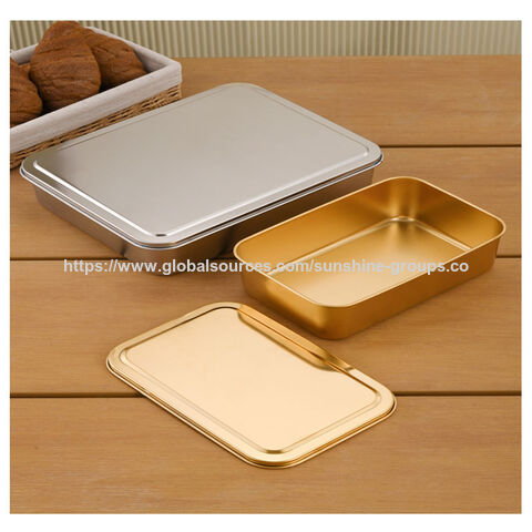 Placa cuadrada de acero inoxidable 304, placa plana, caja rectangular con tapa, bandeja para tiramisú, bandeja para hornear pasteles.