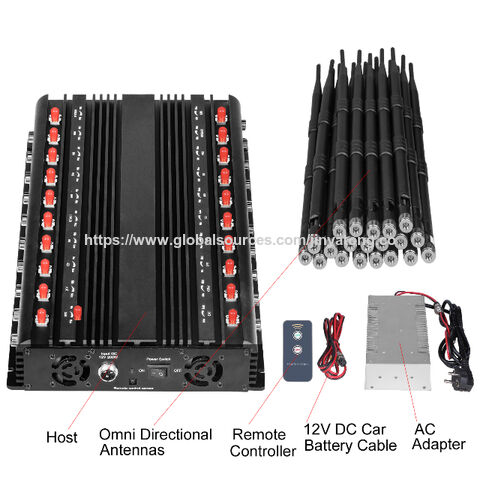 20-Antennen-Jammer, schirmt alle WIFI- (WIFI 6E), RF-, Lojack-, VHF-, UHF- und 2G-, 3G-, 4G-, 5G- (3.5G, 3.7G) Mobilfunksignale usw. ab.