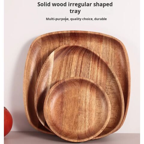 Platos de Madera de Acacia con Diseño Moderno - Platos Desechables para Cena, Juego de Vajilla para Hoteles, Accesorios de Cocina Pulidos a Mano
