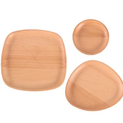 Platos de Madera de Acacia con Diseño Moderno - Platos Desechables para Cena, Juego de Vajilla para Hoteles, Accesorios de Cocina Pulidos a Mano
