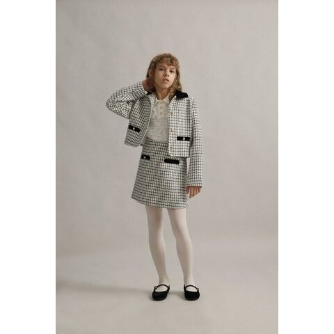 Ensembles de costumes pour enfants personnalisés en gros, conception de haute qualité, tissage jacquard, garniture contrastée, mini-jupe courte pour vêtements d'automne pour filles
