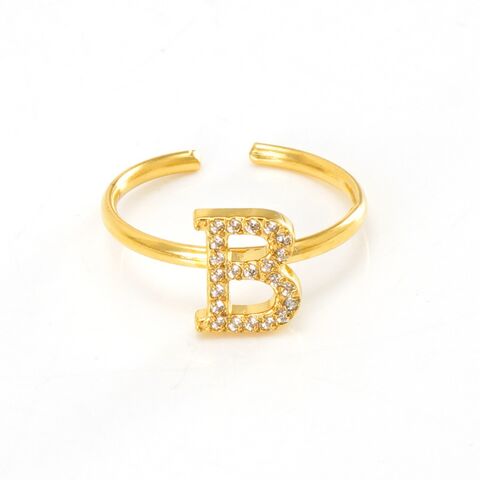 Edelstahlringe für Damen im Großhandel mit AAA Zirkonia, 26 englische Buchstaben, verstellbare Öffnung, Modeschmuck zum Fabrikpreis