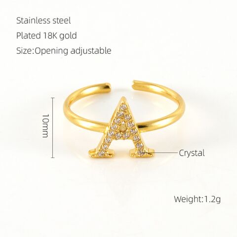 Edelstahlringe für Damen im Großhandel mit AAA Zirkonia, 26 englische Buchstaben, verstellbare Öffnung, Modeschmuck zum Fabrikpreis