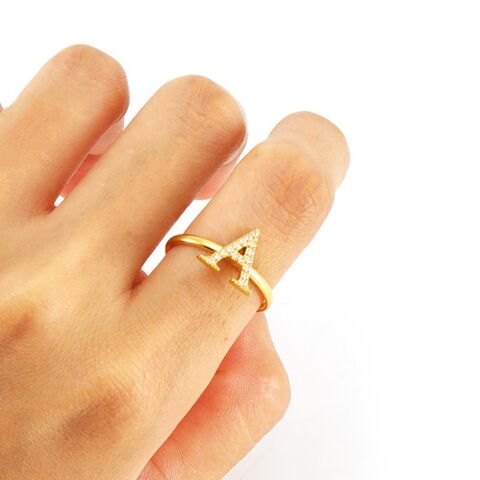 Edelstahlringe für Damen im Großhandel mit AAA Zirkonia, 26 englische Buchstaben, verstellbare Öffnung, Modeschmuck zum Fabrikpreis
