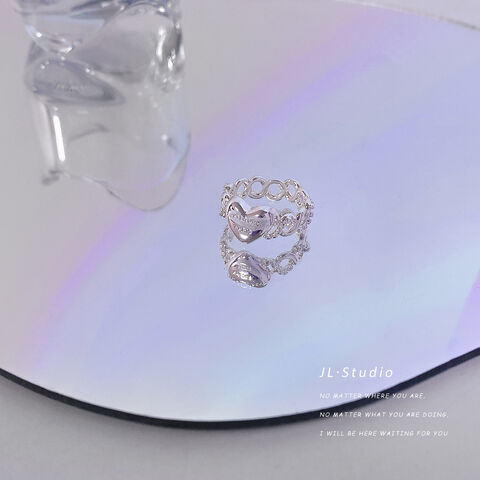 Anillos de Compromiso para Mujer al por Mayor, Diseño de Corazón con Circonita, Joyería de Moda en Aleación, Regalo Ideal