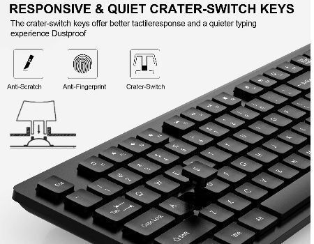 Wireless Keyboard Mouse Combo, 2.4ghz Slim Full-sized Silent Wireless ...