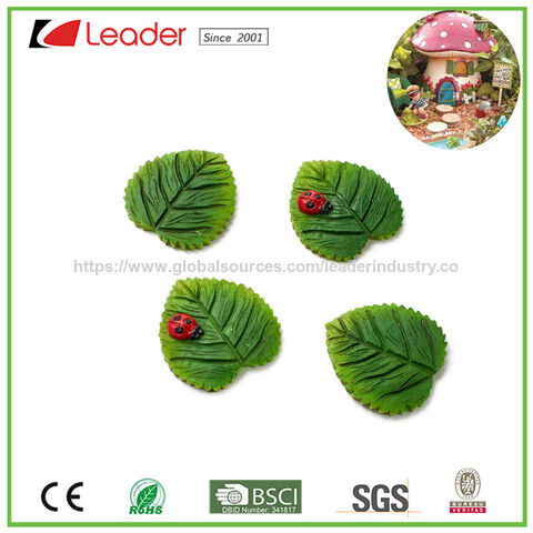Feuilles de jardin de fées miniatures en polyrésine avec figurines de coléoptères pour décoration de maison de poupée en gros