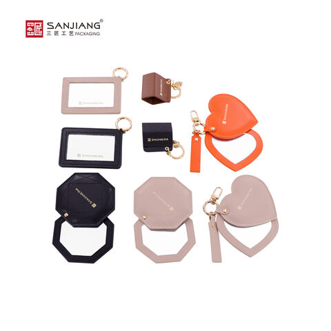 Espejo de Bolsillo de Cuero para Regalo Pequeño, Espejo de Mano Compacto y Portátil con Estuche de Cuero PU/Cuero Auténtico